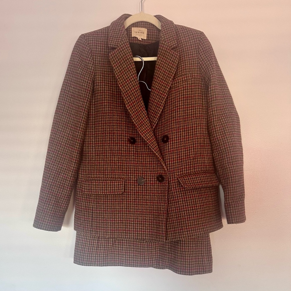 Sezane Christie Blazer in Brown Houndstooth (Selling Skirt Separately)